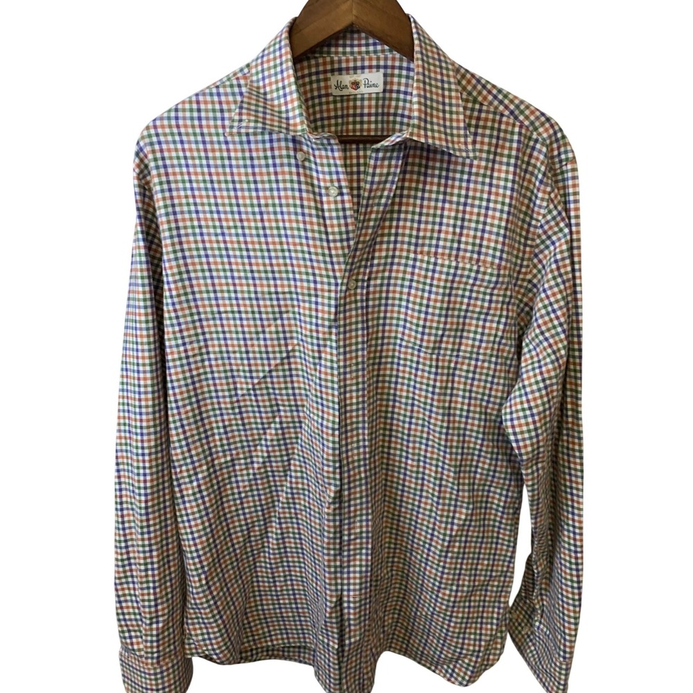 Alan Paine England Multicolor Plaid Long Sleeve Button Down Shirt Men's Size L